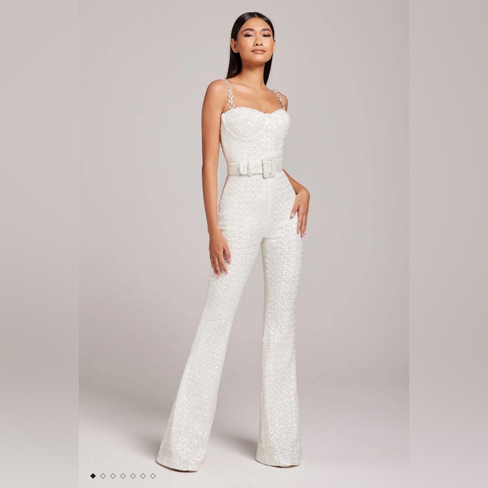 NADINE MERABI White Sequin Jumpsuit